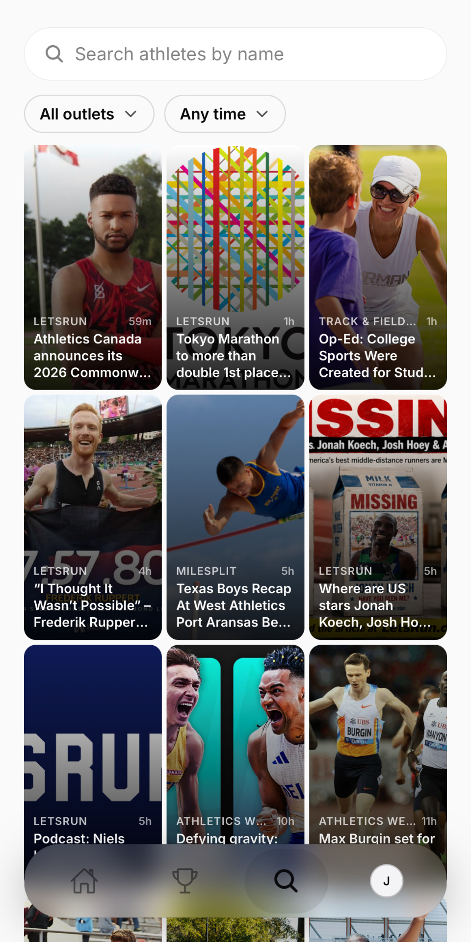Track and field news feed