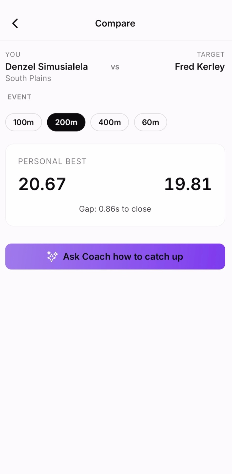 Compare your PB against your target athlete
